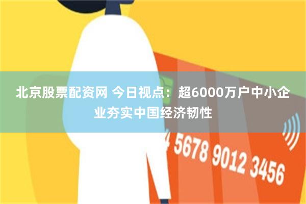 北京股票配资网 今日视点：超6000万户中小企业夯实中国经济韧性
