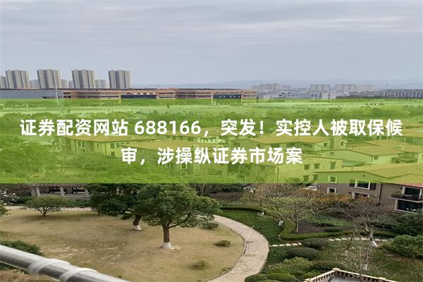 证券配资网站 688166，突发！实控人被取保候审，涉操纵证券市场案